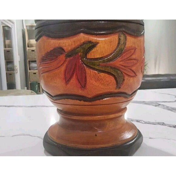 Vintage Wood Hand Turned Carved Floral Three‎ Tone Mortar and Pestle LARGE - Picture 9 of 9